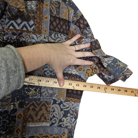 Tori Richard Honolulu Patchwork Button-Front Shirt L‎ Cotton Brown Blue Tropical - Picture 6 of 7